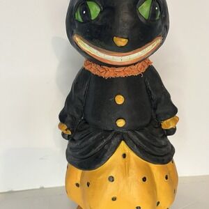 Halloween Ashland Smiling Cat  Figure Resin Fabric Hat And Collar 10.5x7"